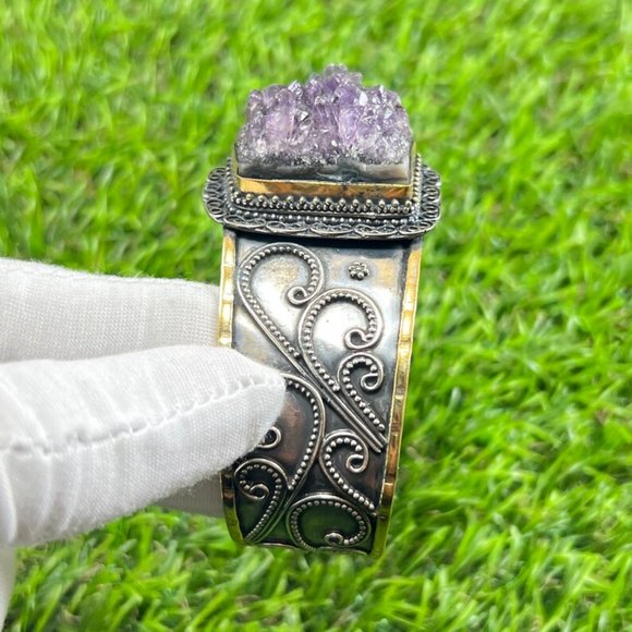 COPY - Amethyst Druzy 18k Gold Plated Bangle - Picture 5 of 6